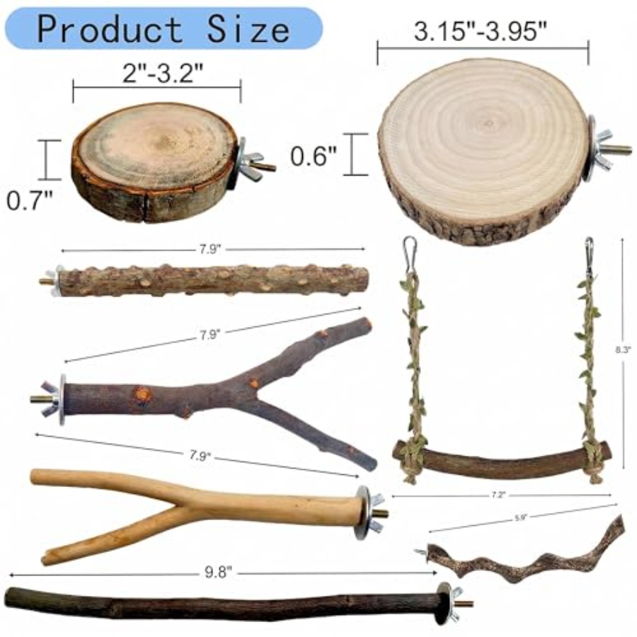 8PCS natural wood bird perches - огляд і ціна Health & Wellness Equipment